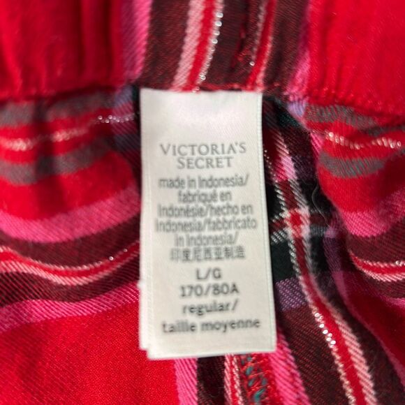 Victoria’s Secret Flannel Pajama Set Red Plaid Shimmery Large - Picture 5 of 6